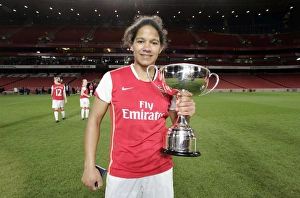 Arsenal Ladies v Chelsea 2007-8 Collection: Mary Phillip (Arsenal) with the Premier League trophy