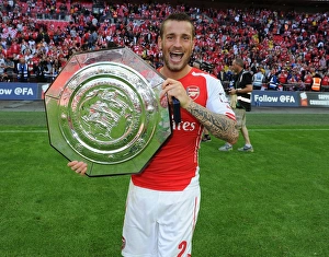 Arsenal V Manchester City - FA Community Shield 2014/15 Prints: Mathieu Debuchy's Exultant Moment: Arsenal's FA Community Shield Triumph over Manchester City