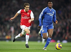 Arsenal v Chelsea 2007-8 Collection: Mathieu Flamini (Arsenal) Jon Obi Mikel (Chelsea)