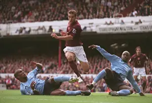 Arsenal V Man City 2005-6 Prints: Mathieu Flamini (Arsenal) Sylvain Distin and David Sommeil (Man City)