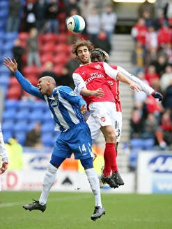 Wigan Athletic v Arsenal 2007-08 Collection: Mathieu Flamini and Bacary Sagna (Arsenal) Marlon King (Wigan)