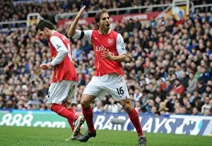 Images Dated 24th February 2008: Mathieu Flamini celebrates the 2nd Arsenal goal scored by Theo Walcott