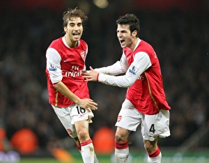 Images Dated 29th January 2008: Mathieu Flamini celebrates scoring the 2nd Arsenal goal with Cesc Fabregas