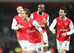 Images Dated 29th January 2008: Mathieu Flamini celebrates scoring the 2nd Arsenal goal with Cesc Fabregas