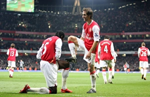 Images Dated 29th January 2008: Mathieu Flamini celebrates scoring the 2nd Arsenal goal with Emmanuel Adebayor