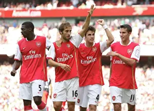 Mathieu Flamini celebrates scoring Arsenals 1st goal with Kolo Toure
