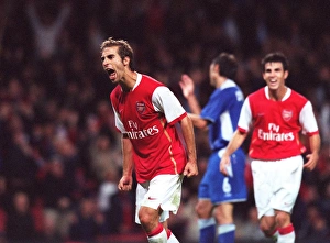 Arsenal v Dinamo Zagreb Collection: Mathieu Flamini celebrates scoring Arsenals 2nd goal