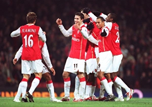 Arsenal v Blackburn Rovers 2006-07 Collection: Mathieu Flamini celebrates scoring Arsenals 6th goal with Robin van Persie