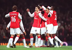 Mathieu Flamini celebrates scoring Arsenals 6th goal with Robin van Persie