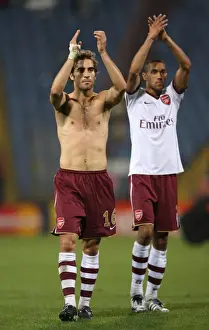 Mathieu Flamini and Gael Clichy (Arsenal) clap the fans at the end of the match