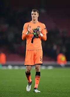 Arsenal V Red Star Belgrade 2017-18 Prints: Matt Macey: Arsenal FC's Determined Goalkeeper in Europa League Clash Against Crvena Zvezda