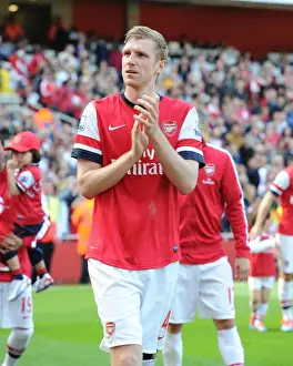 Arsenal V West Bromwich Albion 2013-14 Prints: Per Mertesacker Celebrates with Arsenal Fans after Arsenal v West Bromwich Albion Match