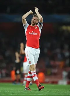 Arsenal V Besiktas 2014/15 Prints: Per Mertesacker Celebrates with Arsenal Fans after Champions League Victory (2014/15)
