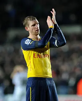 Per Mertesacker Celebrates with Arsenal Fans after Swansea Victory, 2014-15 Premier League