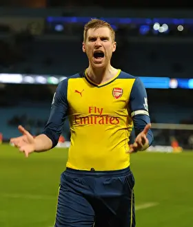 Manchester City V Arsenal 2014-15 Prints: Per Mertesacker Celebrates Arsenal's Victory Over Manchester City - Premier League 2014-15