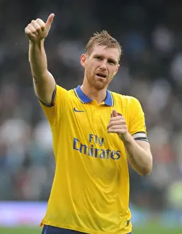 Fulham F C Prints: Per Mertesacker Celebrates Arsenal's Win Against Fulham in 2013-14 Premier League