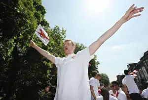 Arsenal Trophy Parade 2014 Prints: Per Mertesacker Celebrates FA Cup Victory with Arsenal during 2014 Trophy Parade in London