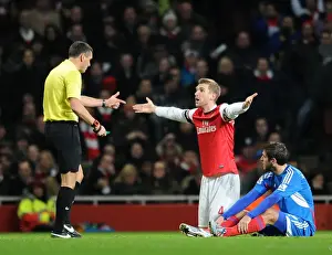 Arsenal V Hull City 2013-14 Prints: Per Mertesacker Contests Challenge from Danny Graham: Arsenal vs Hull City