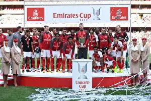 Arsenal V Seville - Emirates Cup 2017-18 Prints: Per Mertesacker Lifts Emirates Cup: Arsenal's Victory over Sevilla (2017)