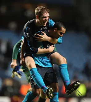 Aston Villa V Arsenal 2011-12 Prints: Per Mertesacker and Theo Walcott's Celebration: Arsenal Secure Victory over Aston Villa (2011-12)