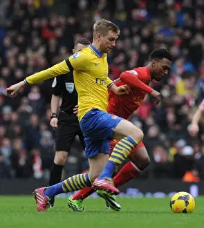 Liverpool V Arsenal 2013-14 Prints: Per Mertesacker vs. Daniel Sturridge: Intense Battle at Anfield - Liverpool v Arsenal