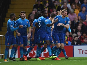 Watford V Arsenal 2017-18 Prints: Mertesacker and Welbeck Celebrate Goal: Watford vs. Arsenal, Premier League 2017-18