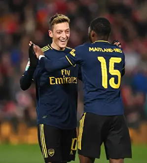 Mesut Ozil and Ainsley Maitland-Niles Celebrate Arsenal's Four Goals Against Liverpool in Carabao Cup