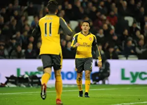 West Ham United V Arsenal 2016-17 Prints: Mesut Ozil and Alexis Sanchez Celebrate Arsenal's First Goal Against West Ham United (2016-17)