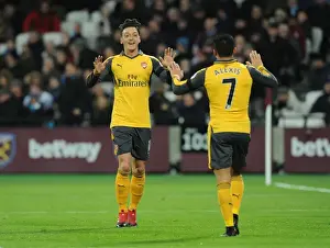 West Ham United V Arsenal 2016-17 Prints: Mesut Ozil and Alexis Sanchez Celebrate Goal for Arsenal against West Ham United
