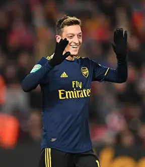 Mesut Ozil Celebrates Arsenal's Four-Goal Lead Over Liverpool in Carabao Cup