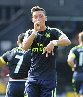 Mesut Ozil celebrates scoring Arsenals 3rd goal. Watford 1: 3 Arsenal. Premier League