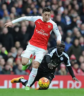 Arsenal V Leicester City 2015-16 Prints: Mesut Ozil Darts Past N'Golo Kante: Arsenal vs Leicester City, Premier League 2015-16