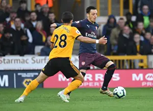 Wolverhampton Wanderers V Arsenal 2018-19 Prints: Mesut Ozil Faces Pressure: Wolverhampton Wanderers vs. Arsenal FC, Premier League 2018-19