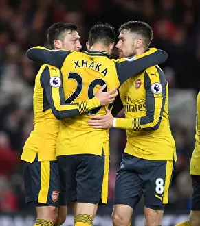 Mesut Ozil, Granit Xhaka, and Aaron Ramsey Celebrate Arsenal's Goals Against Middlesbrough (2016-17)