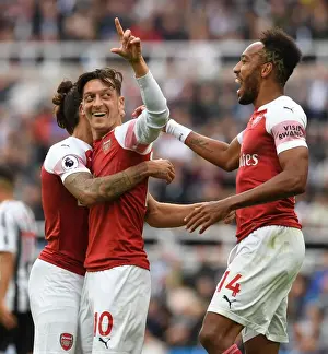 Newcastle United V Arsenal 2018-19 Prints: Mesut Ozil, Hector Bellerin, and Pierre-Emerick Aubameyang Celebrate Arsenal's Goals Against Newcastle United