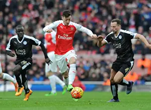 Arsenal V Leicester City 2015-16 Prints: Mesut Ozil Outmaneuvers Christian Fuchs: Arsenal vs Leicester City, Premier League 2015-16