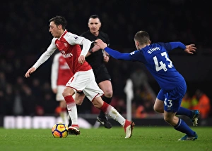 Arsenal V Everton 2017-18 Prints: Mesut Ozil Outmaneuvers Jonjoe Kenny in Arsenal vs. Everton Premier League Clash