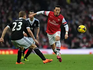 Arsenal V Southampton 2013-14 Prints: Mesut Ozil Outmaneuvers Luke Shaw: Arsenal vs Southampton, Premier League 2013-14