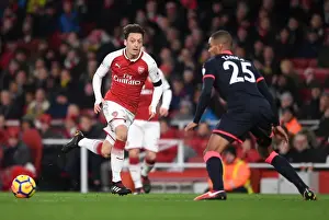 Arsenal V Huddersfield Town 2017-18 Prints: Mesut Ozil Outmaneuvers Mathias Jogensen: Arsenal vs