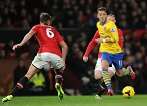 Manchester United V Arsenal 2013-14 Prints: Mesut Ozil Outruns Wayne Rooney and Jonny Evans: Manchester United vs Arsenal