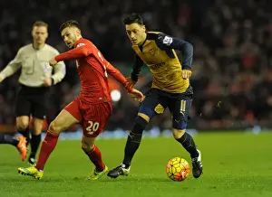 Liverpool V Arsenal 2015-16 Prints: Mesut Ozil Outsmarts Adam Lallana: A Premier League Battle between Arsenal and Liverpool (2015-16)