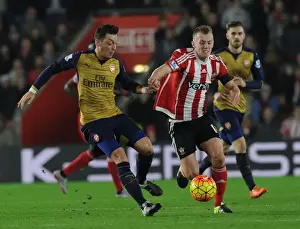 Southampton V Arsenal 2015-16 Prints: Mesut Ozil Outsmarts James Ward-Prowse: Arsenal Star's Agile Move in Southampton Clash