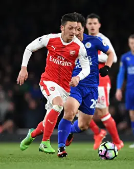 Arsenal V Leicester City 2016-17 Prints: Mesut Ozil Outsmarts Shinji Okazaki: Arsenal vs Leicester City Premier League Clash