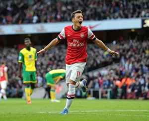 Arsenal V Norwich City 2013-14 Prints: Mesut Ozil Scores Arsenal's Second Goal Against Norwich City (2013-14 Season)
