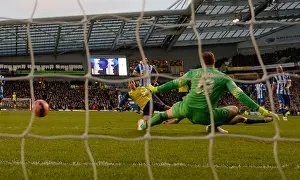 Brighton And Hove Albion V Arsenal - FA Cup 2014/15 Prints: Mesut Ozil Scores Past David Stockdale: Brighton & Hove Albion vs Arsenal, FA Cup 2015