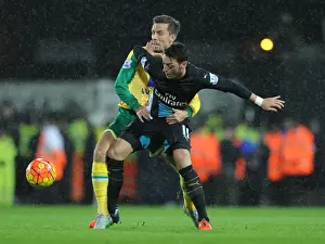 Norwich City V Arsenal 2015-16 Prints: Mesut Ozil vs. Gary O'Neil: A Football Rivalry Unfolds at Carrow Road