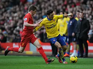 Liverpool V Arsenal 2013-14 Prints: Mesut Ozil vs Jon Flanagan: Intense Battle at Anfield (Liverpool v Arsenal, 2013-14)