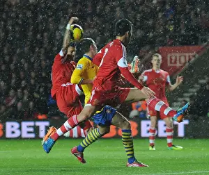 Southampton V Arsenal 2013-14 Prints: Mesut Ozil vs Jose Fonte: Controversial Handball Incident at Southampton vs Arsenal