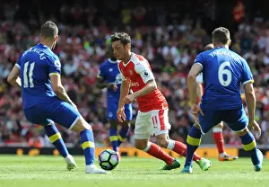 Arsenal V Everton 2016-17 Prints: Mesut Ozil vs. Kevin Mirallas and Phil Jagielka: Intense Battle at Arsenal v Everton (2016-17)