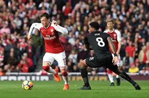 Arsenal V Swansea City 2017-18 Prints: Mesut Ozil vs. Leroy Fer: A Midfield Battle - Arsenal vs. Swansea City